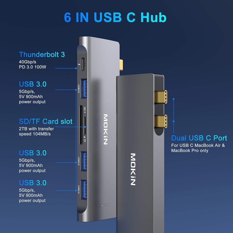Mokin USB C Adapter for MacBook Pro/Air M1 M2 2021 2020 2019 2018, Hub MacBook Pro Accessories with 3 USB 3.0 Ports,USB C to SD/TF Card Reader and 100W Thunderbolt 3 PD Port - Image 2